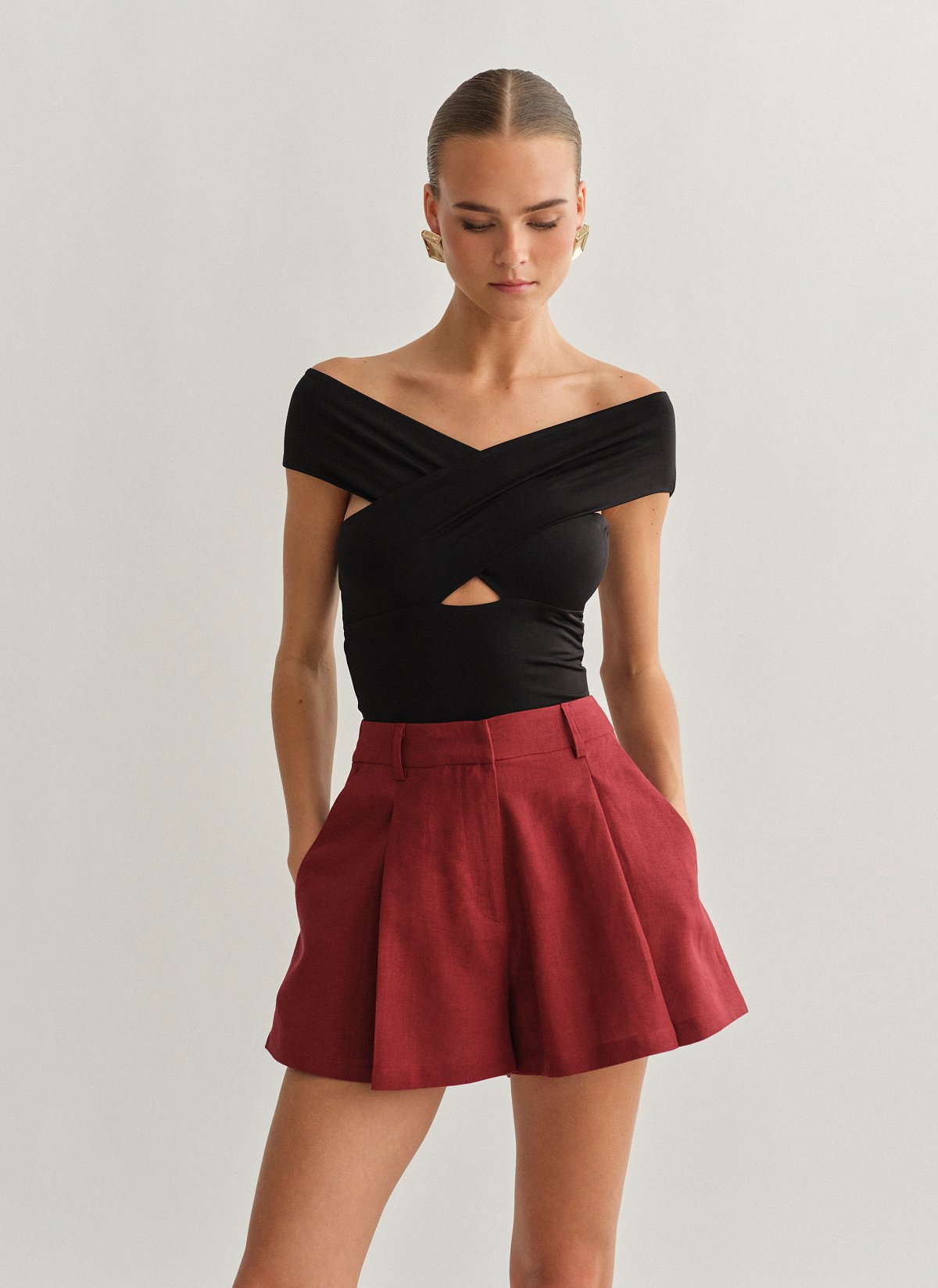 Linen darted shorts-13