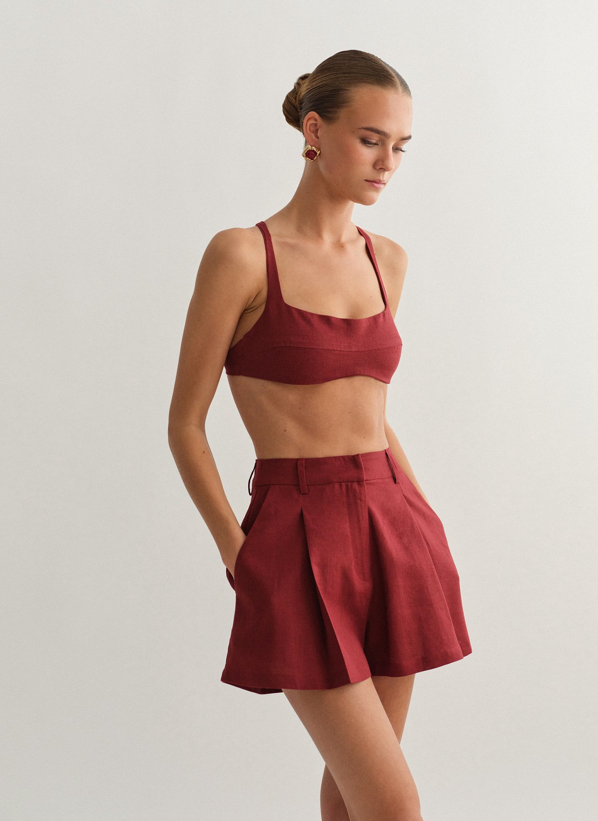 Linen darted shorts-15