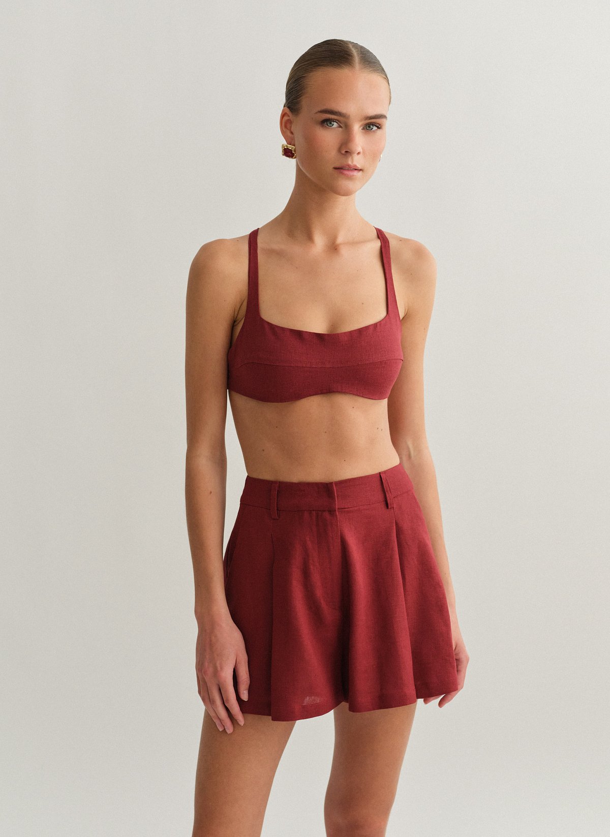 Linen darted shorts-16
