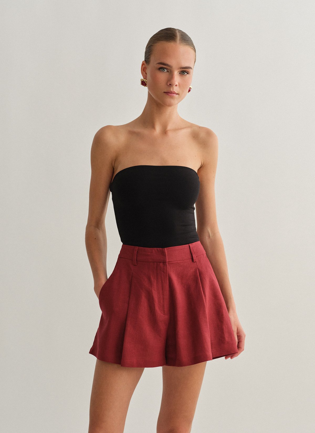 Linen darted shorts-11