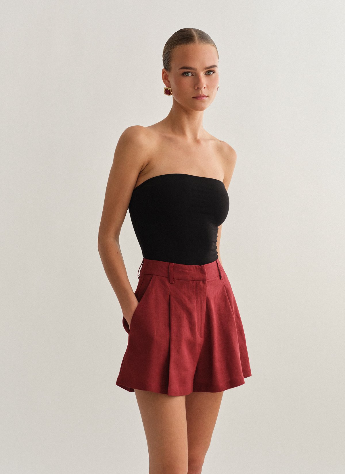 Linen darted shorts-12