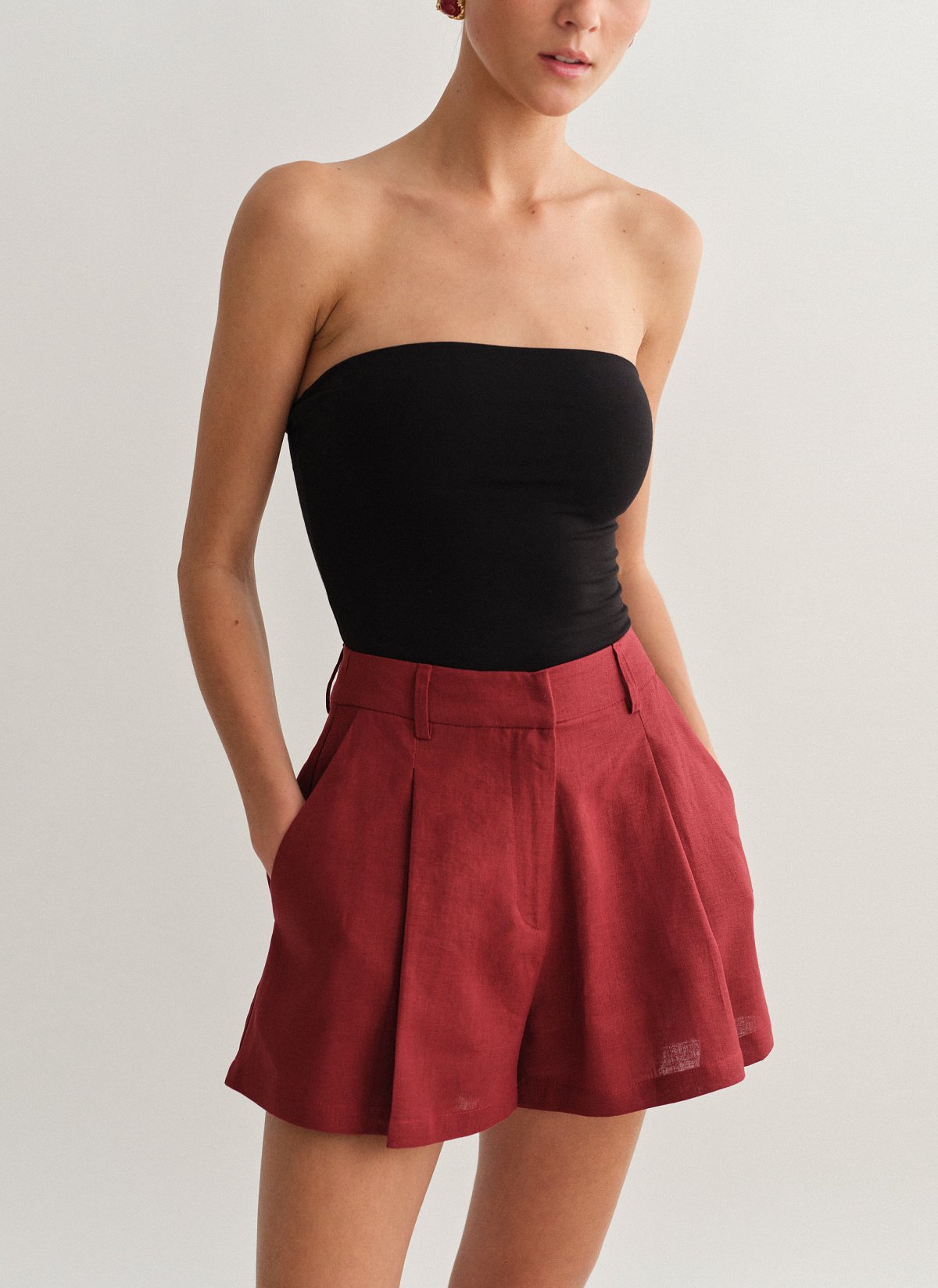 Linen darted shorts-17