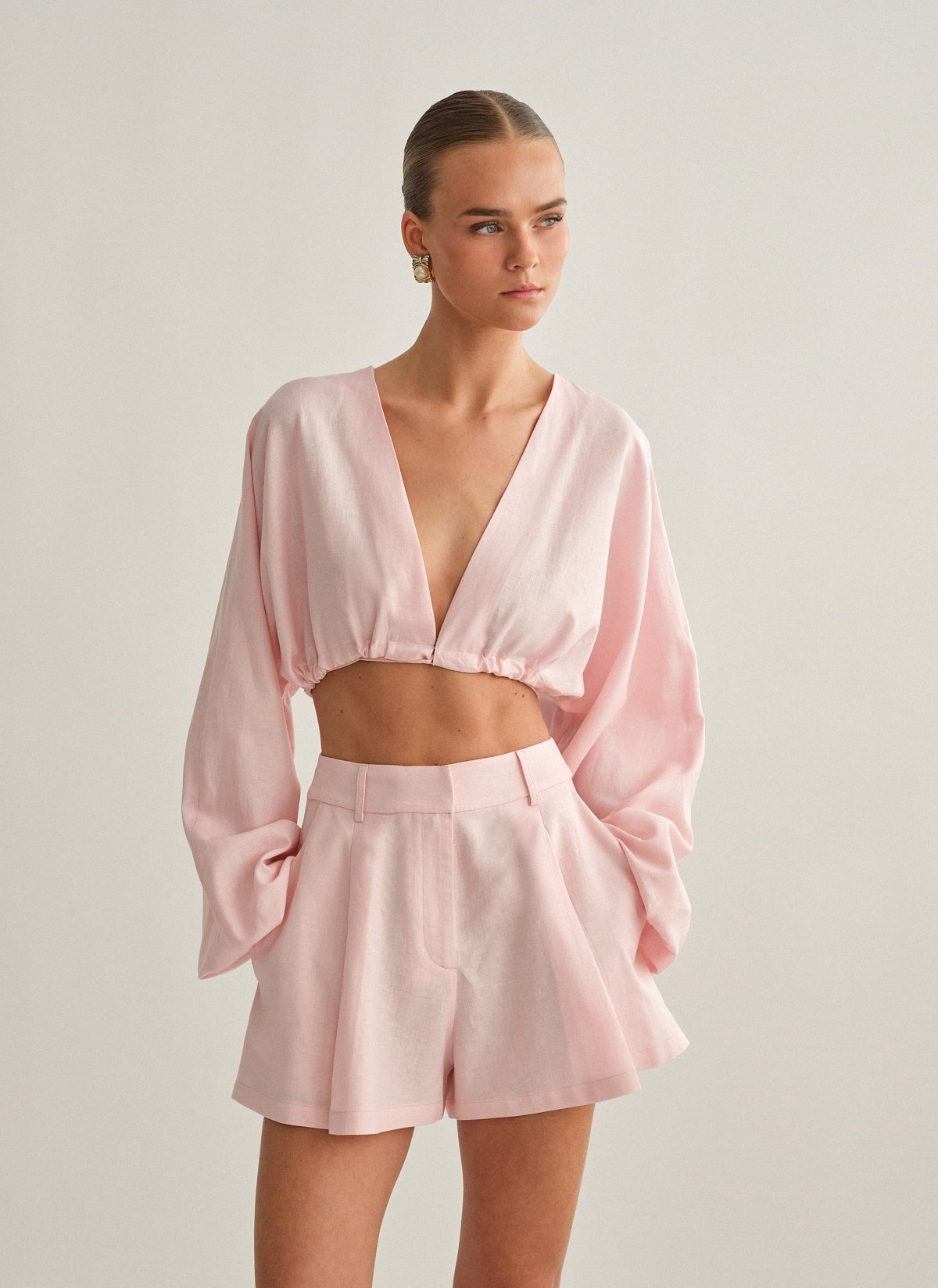 Linen darted shorts-47