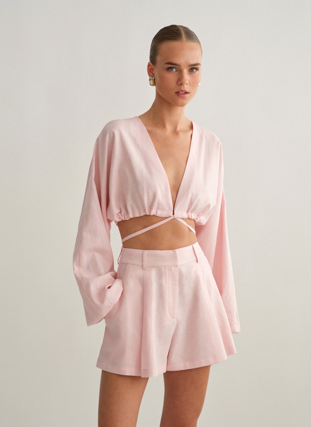 Linen darted shorts-48