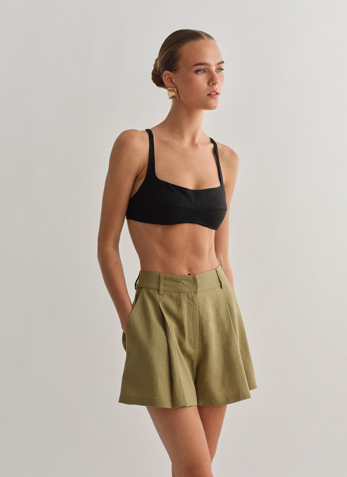 Linen darted shorts-10
