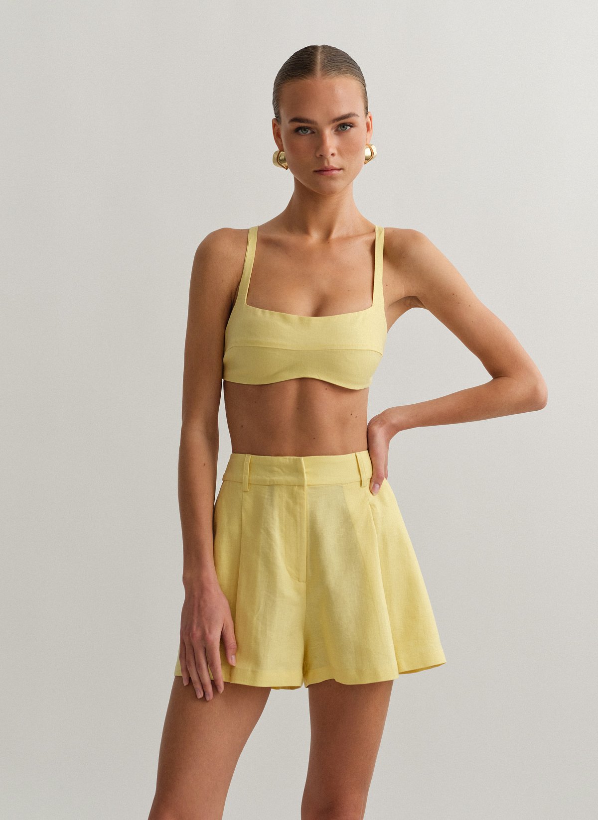 Linen darted shorts-22