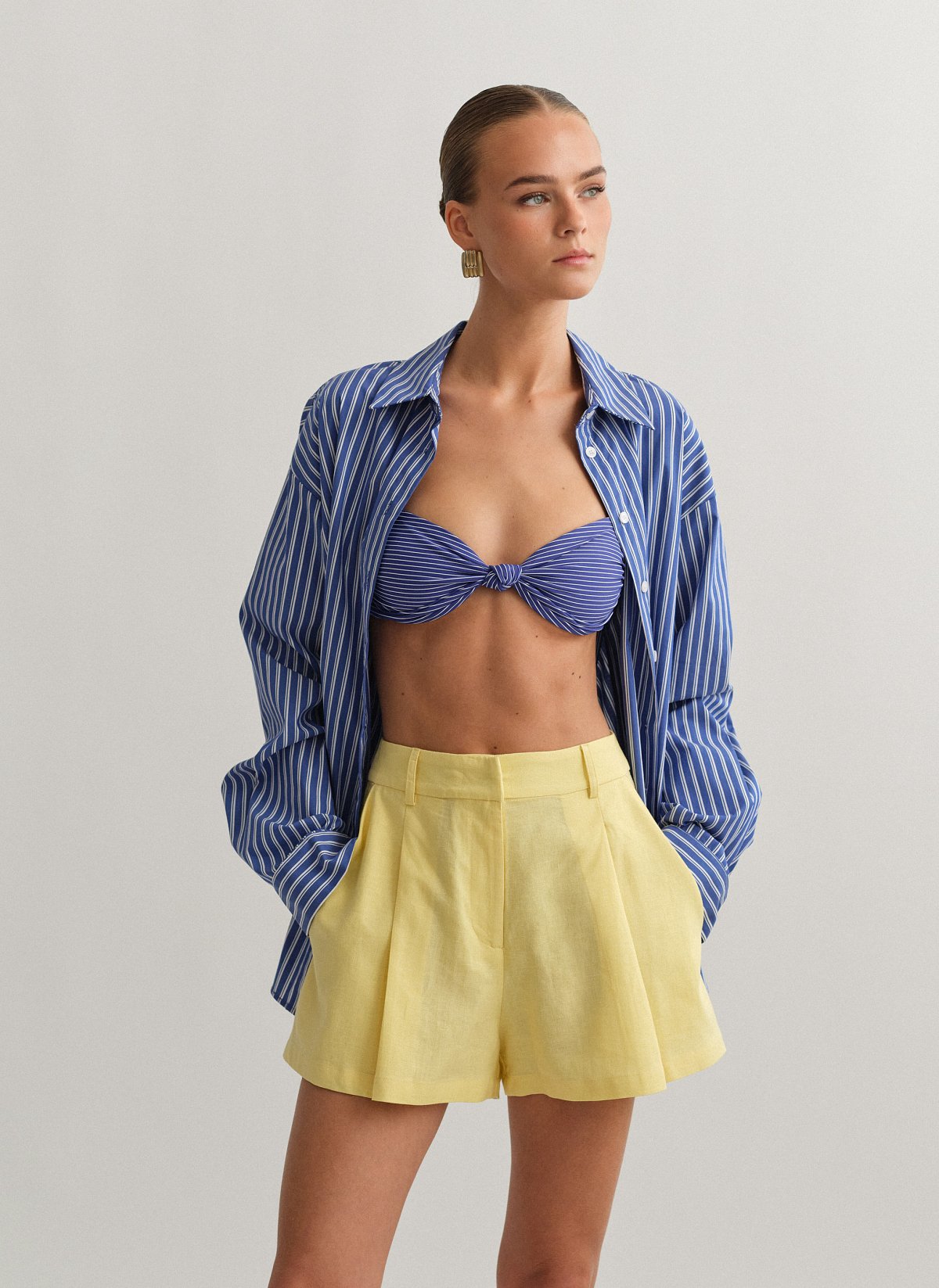 Linen darted shorts-27