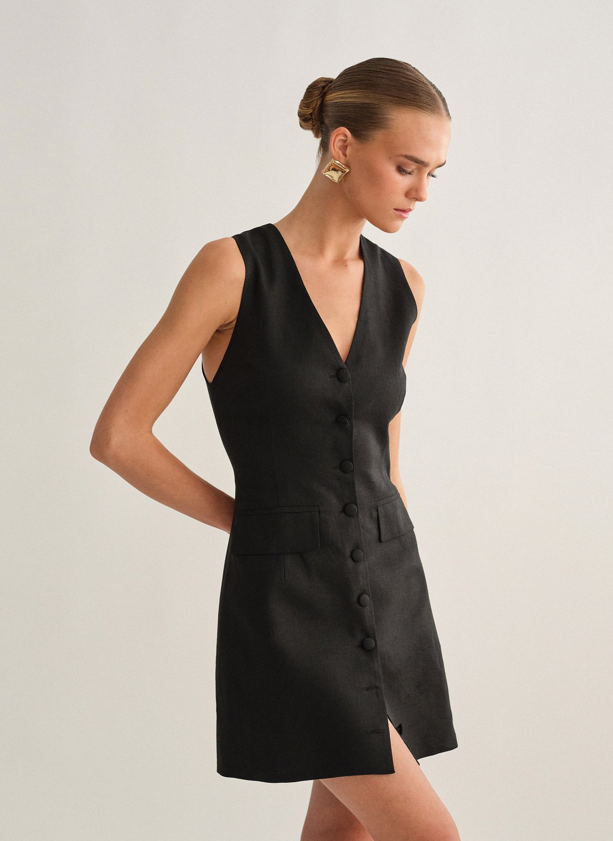 Linen mini buttoned dress-14