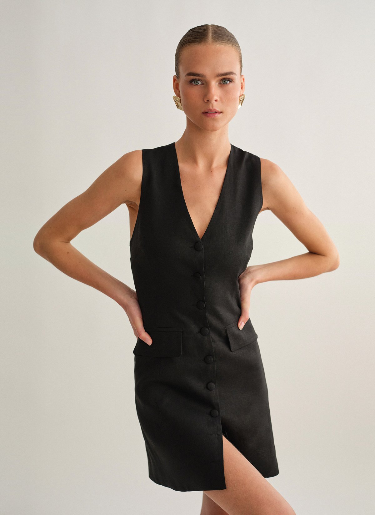 Linen mini buttoned dress-15