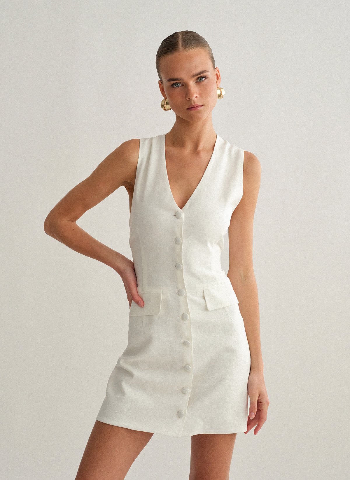 Linen mini buttoned dress-6