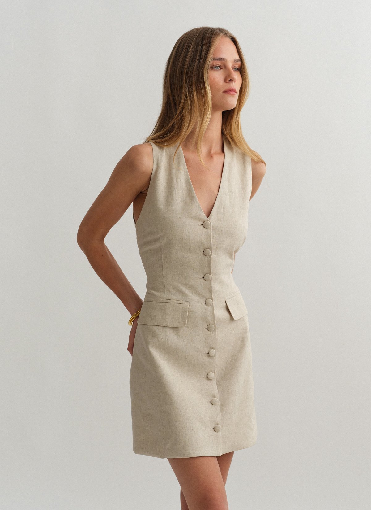 Linen mini buttoned dress-10