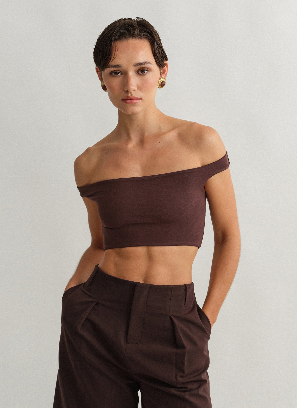 Γυναικείο off-shoulder crop τοπ bamboo