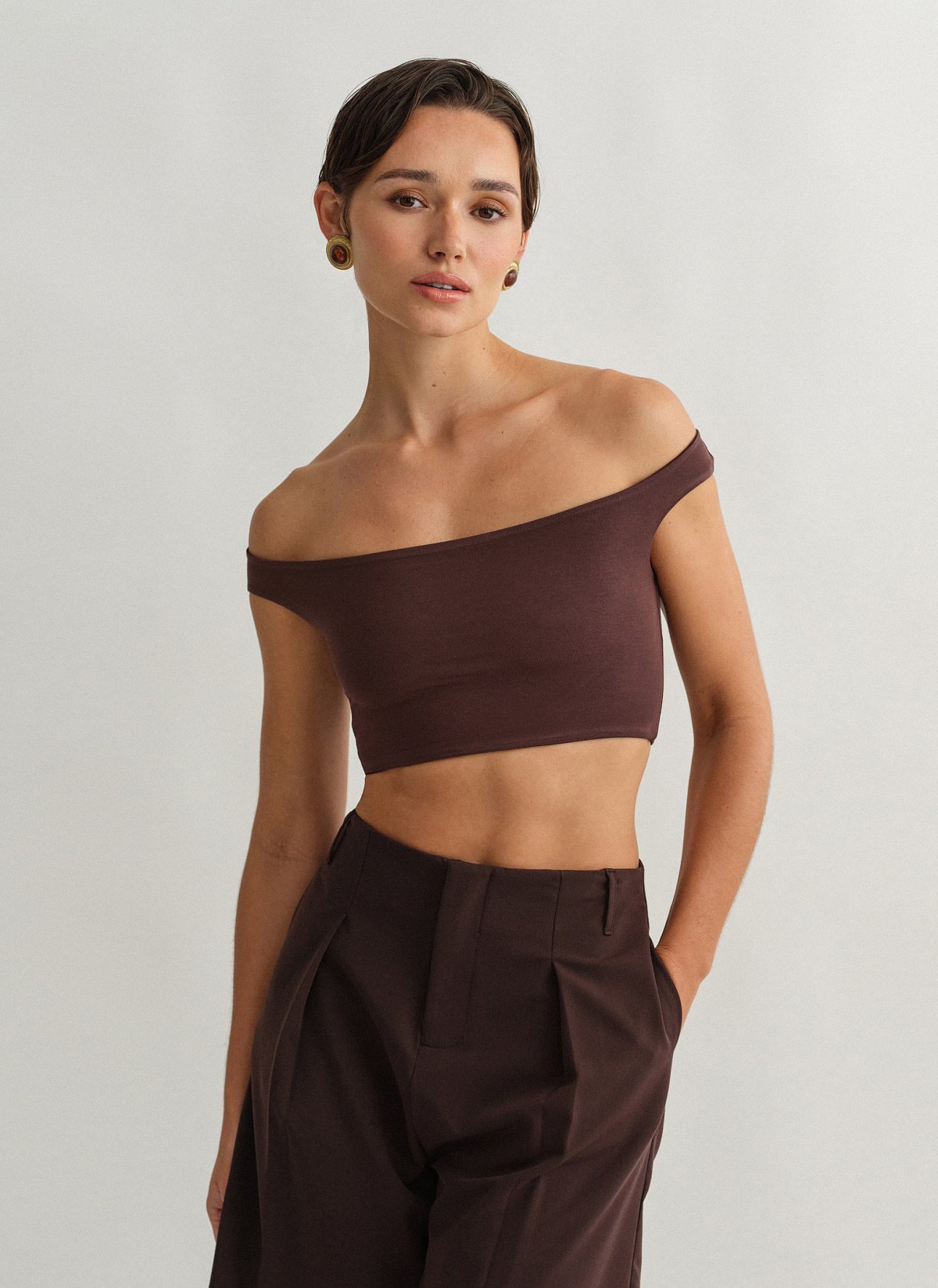 Γυναικείο off-shoulder crop τοπ bamboo