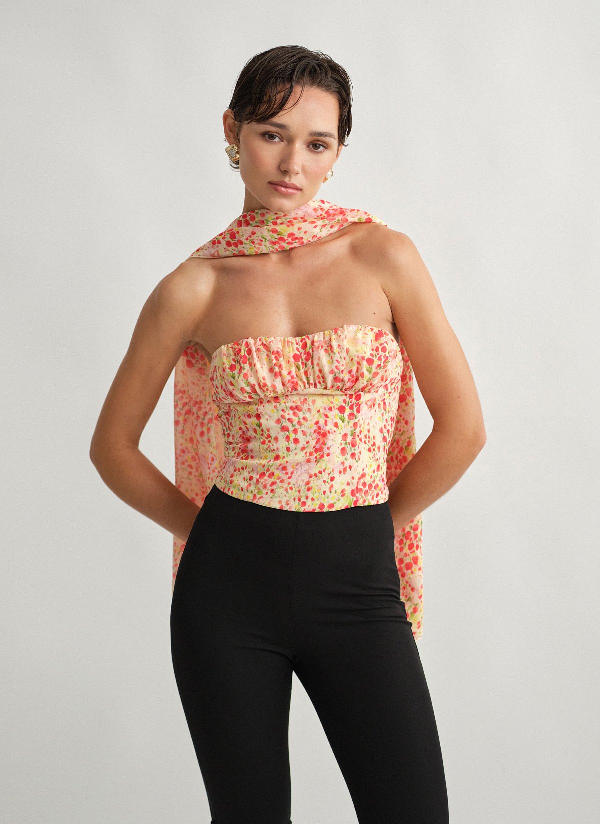 Γυναικείο εμπριμέ στράπλες κορσέ τοπ