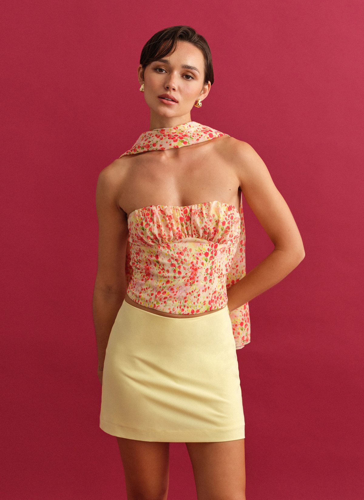 Γυναικείο εμπριμέ στράπλες κορσέ τοπ