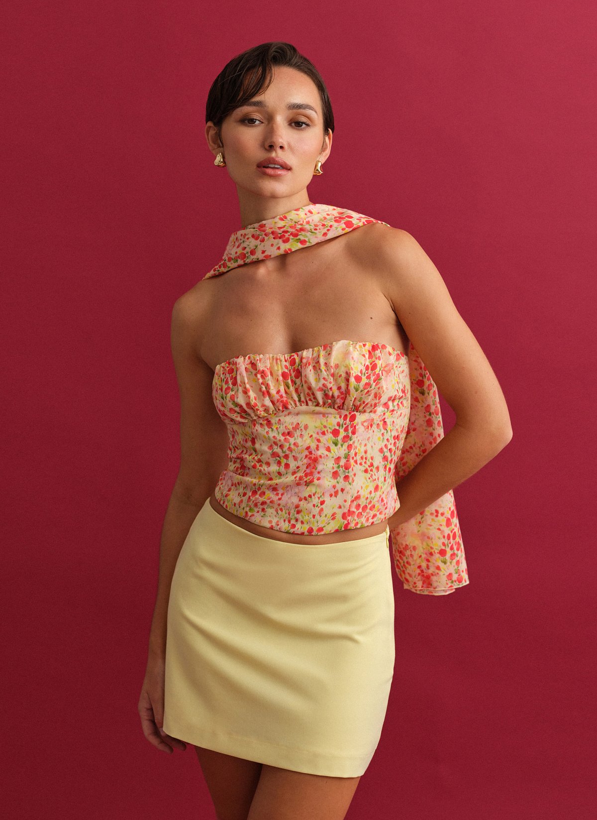 Γυναικείο εμπριμέ στράπλες κορσέ τοπ