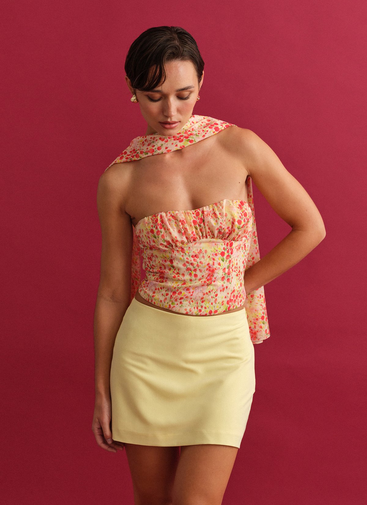 Γυναικείο εμπριμέ στράπλες κορσέ τοπ