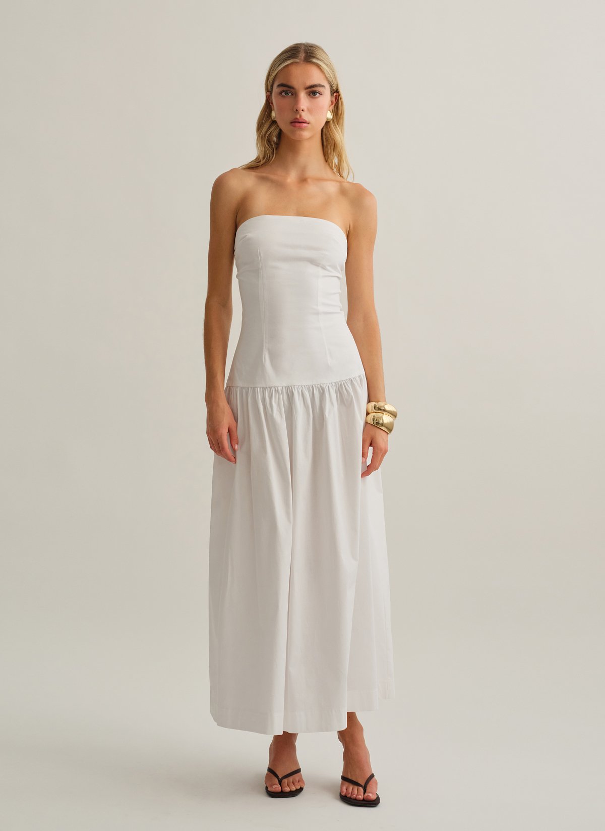 Strapless maxi poplin dress-0