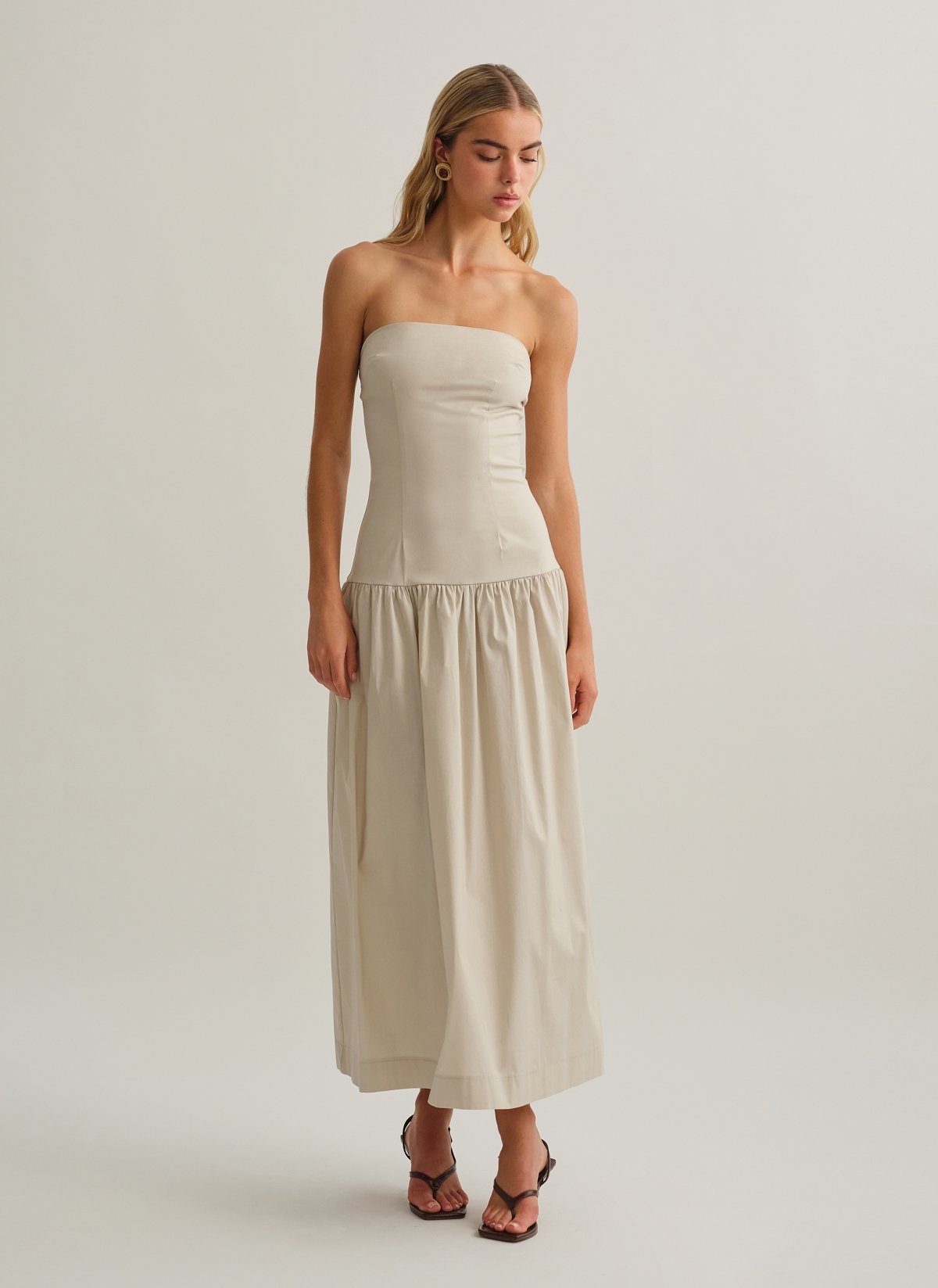 Strapless maxi poplin dress-8