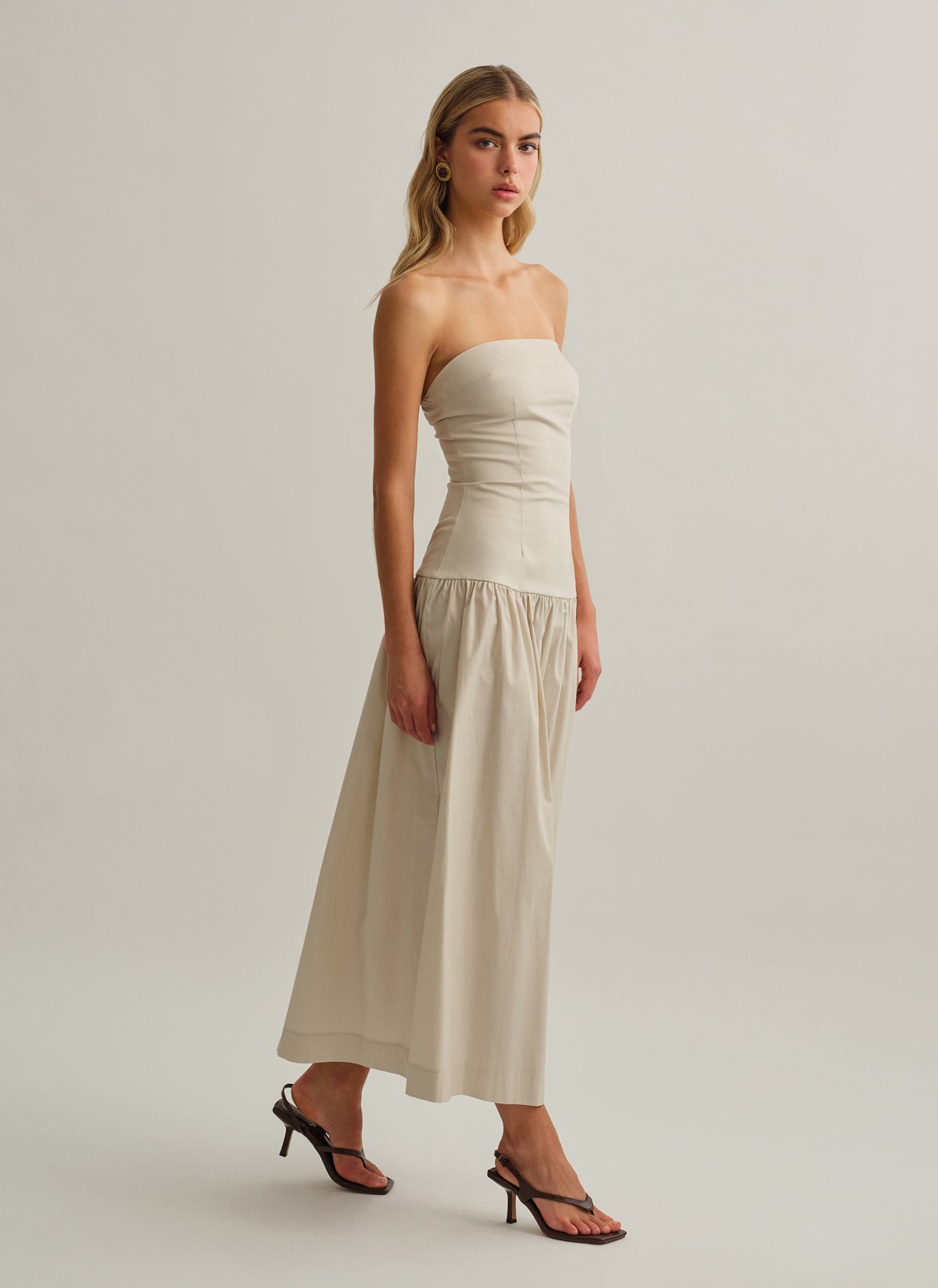 Strapless maxi poplin dress-7