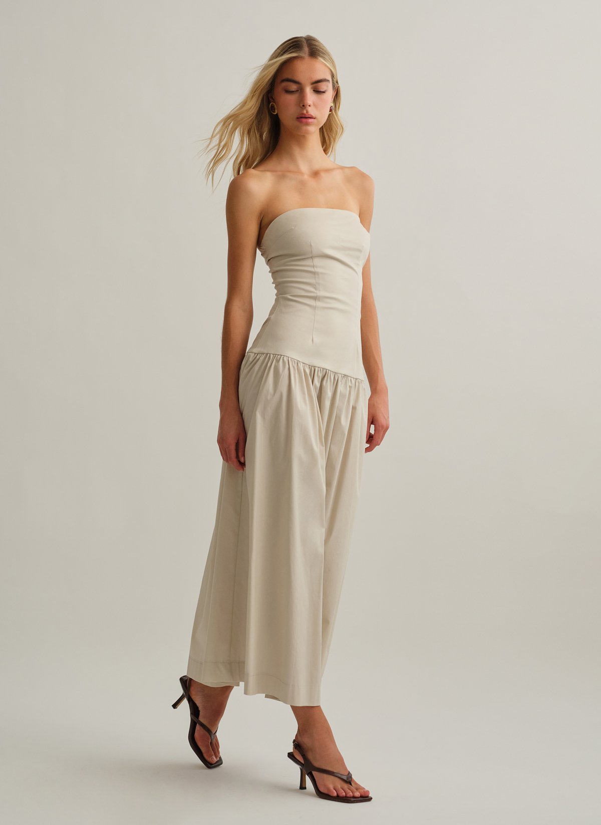 Strapless maxi poplin dress-9
