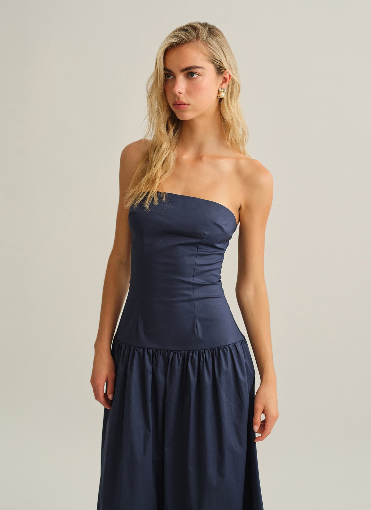 Strapless maxi poplin dress-4
