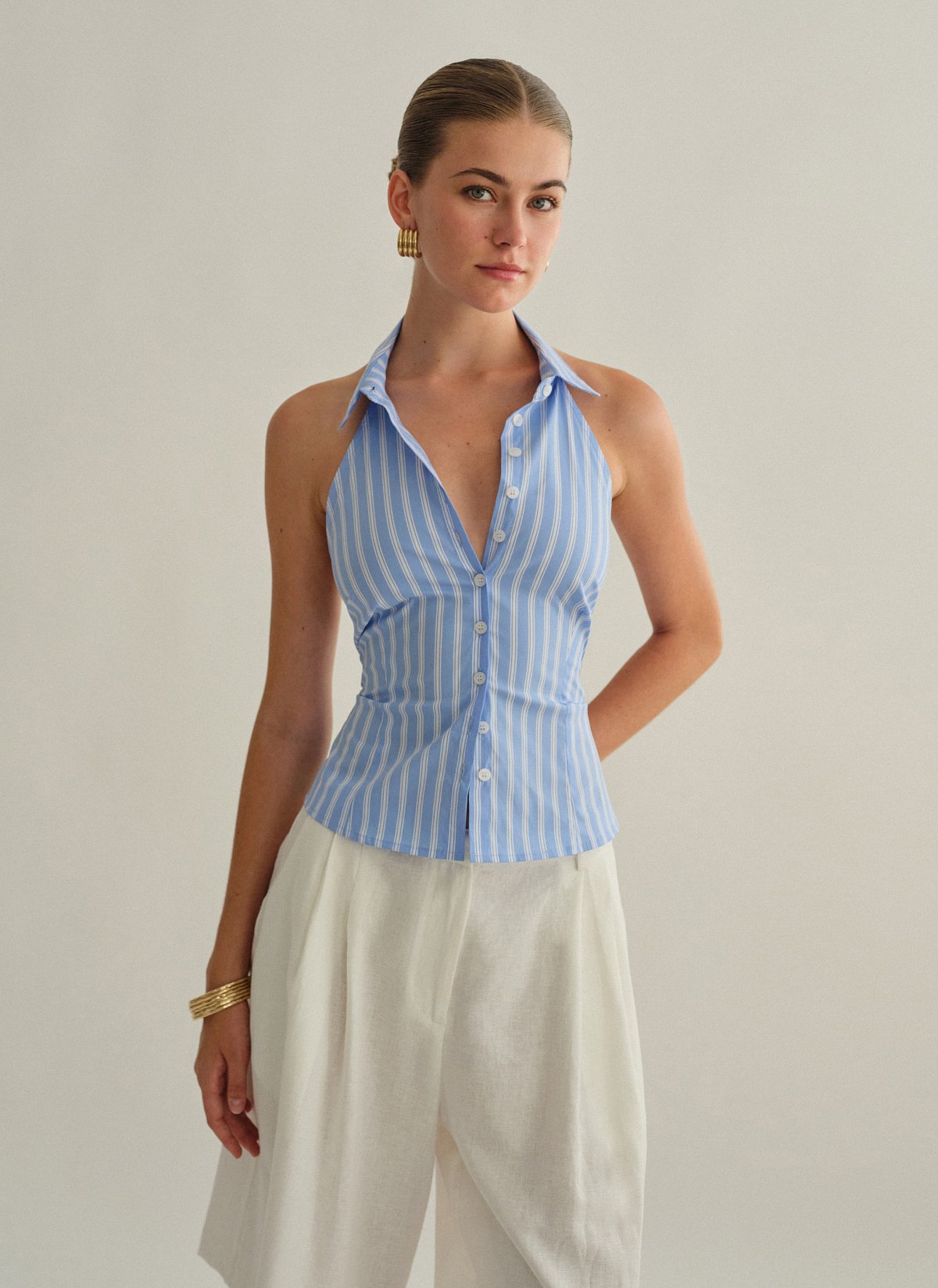 Γυναικείο ριγέ halter γιλέκο