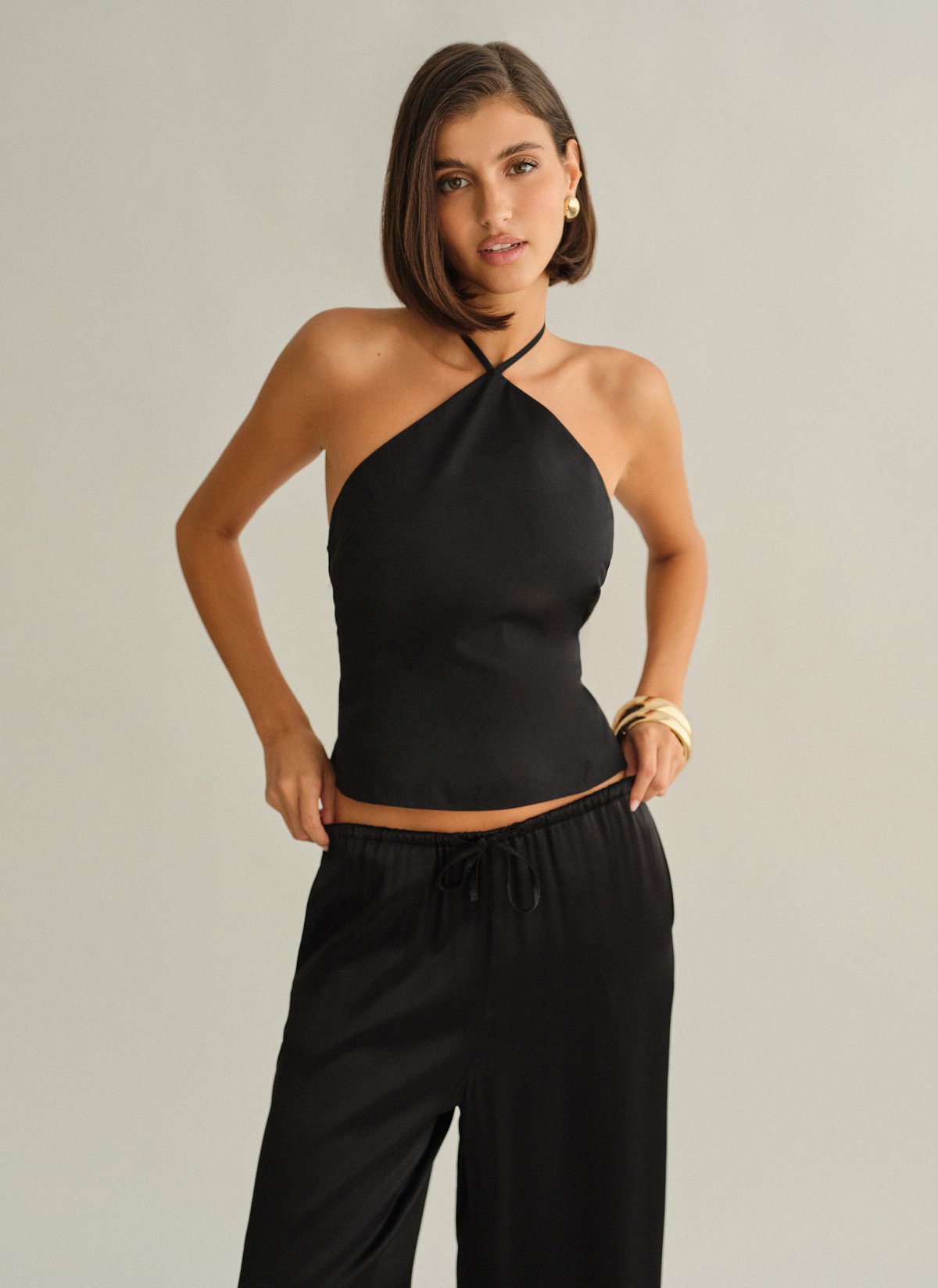 Γυναικείο halter τοπ ποπλίνα με χιαστί πλάτη