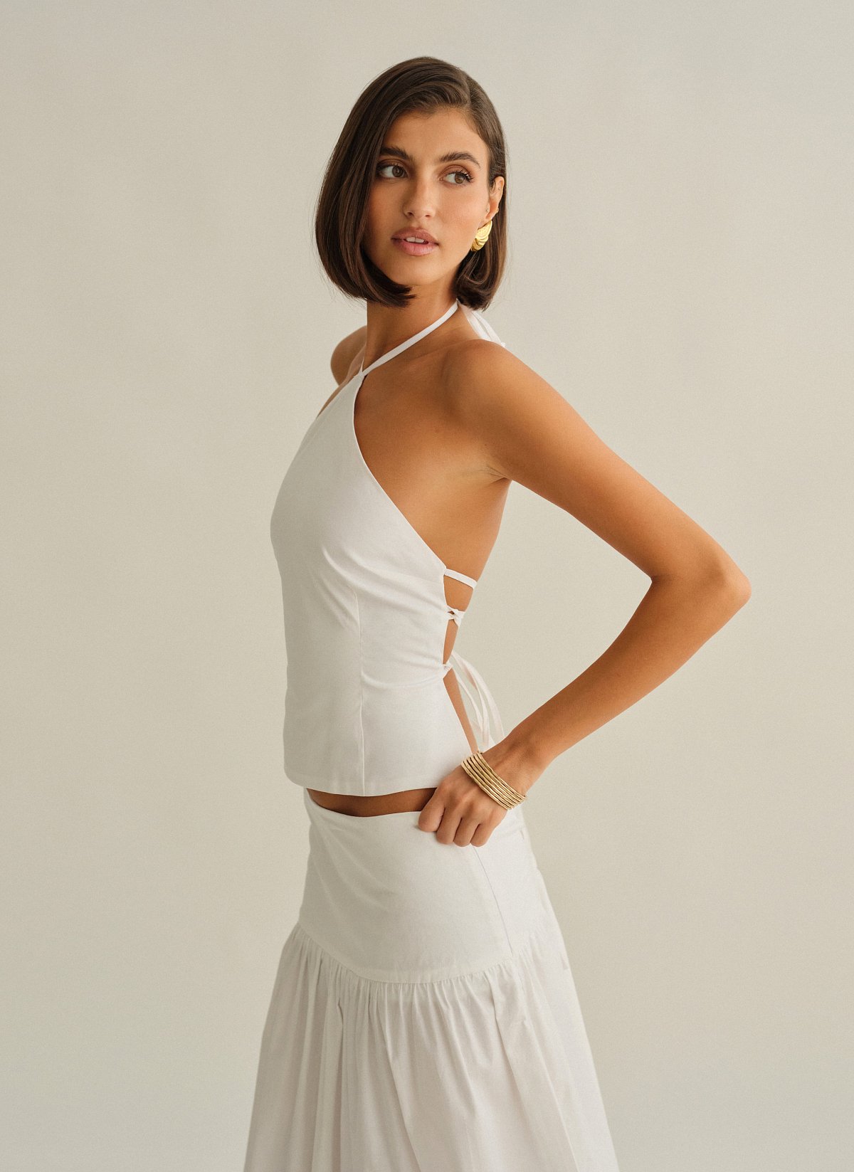 Γυναικείο halter τοπ ποπλίνα με χιαστί πλάτη