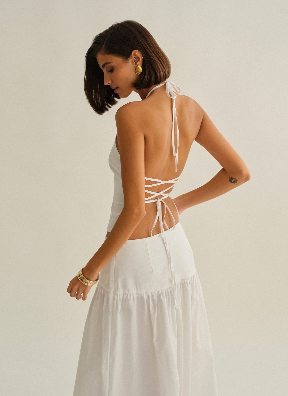 Γυναικείο halter τοπ ποπλίνα με χιαστί πλάτη