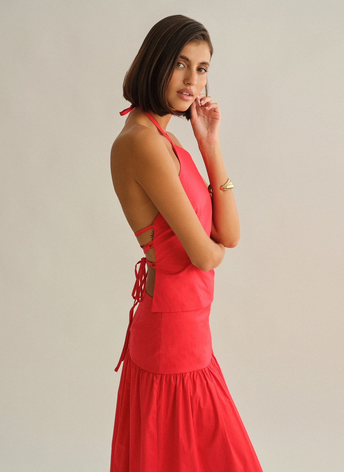 Γυναικείο halter τοπ ποπλίνα με χιαστί πλάτη