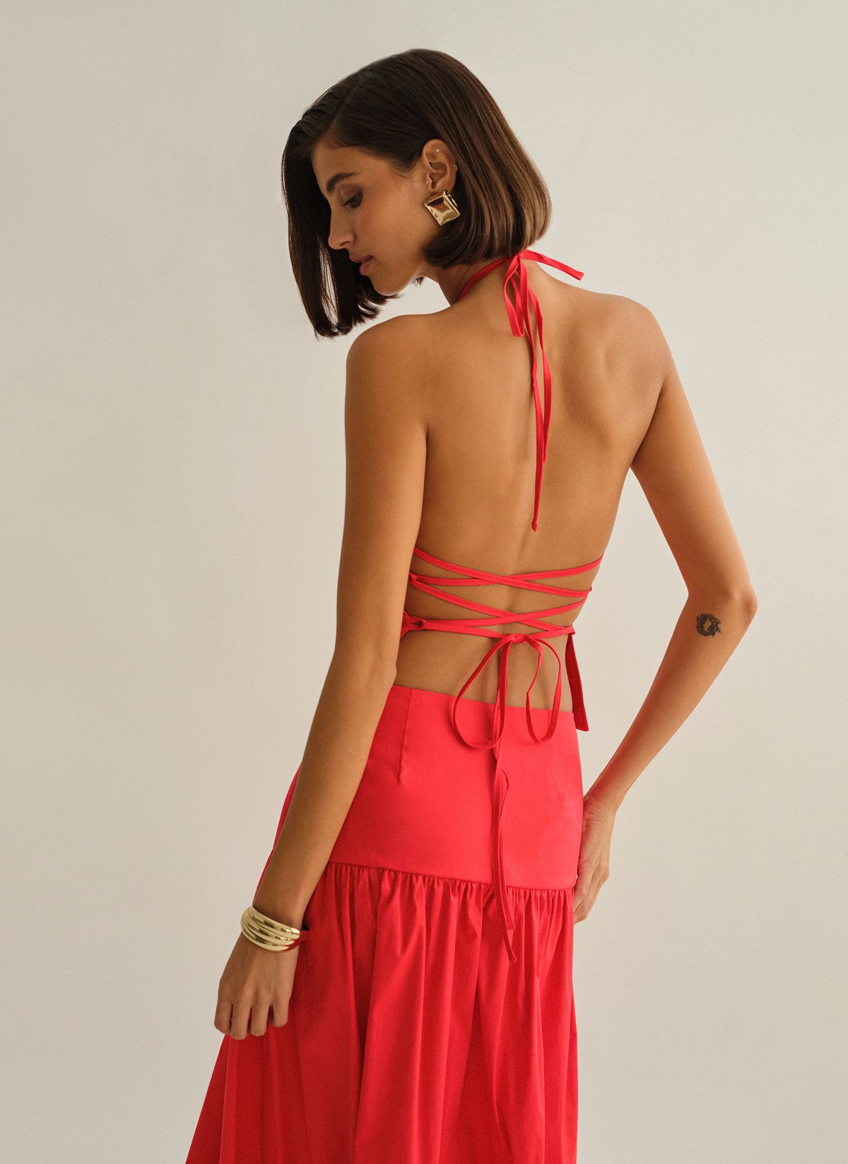 Γυναικείο halter τοπ ποπλίνα με χιαστί πλάτη