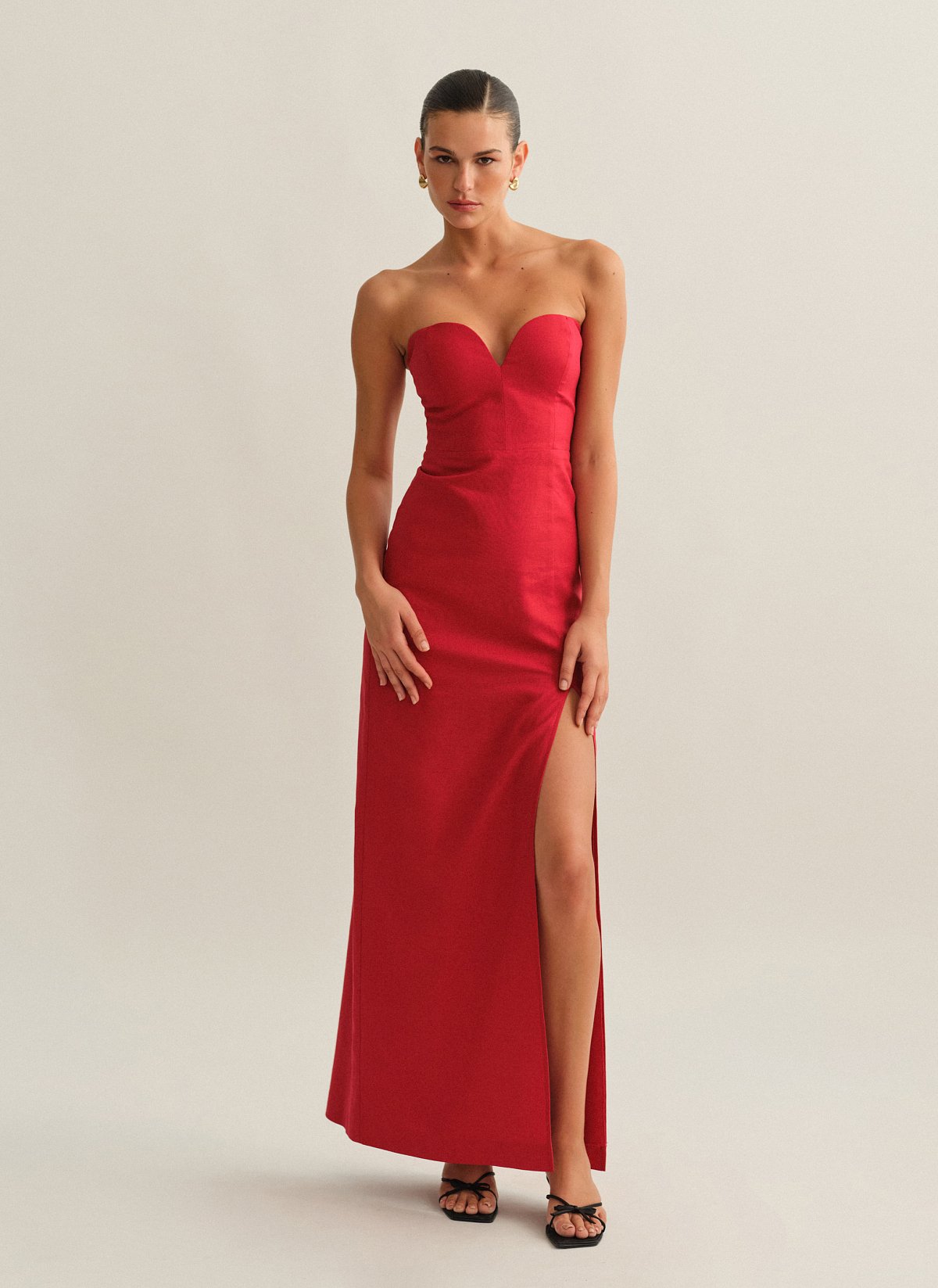 Linen strapless maxi dress-5