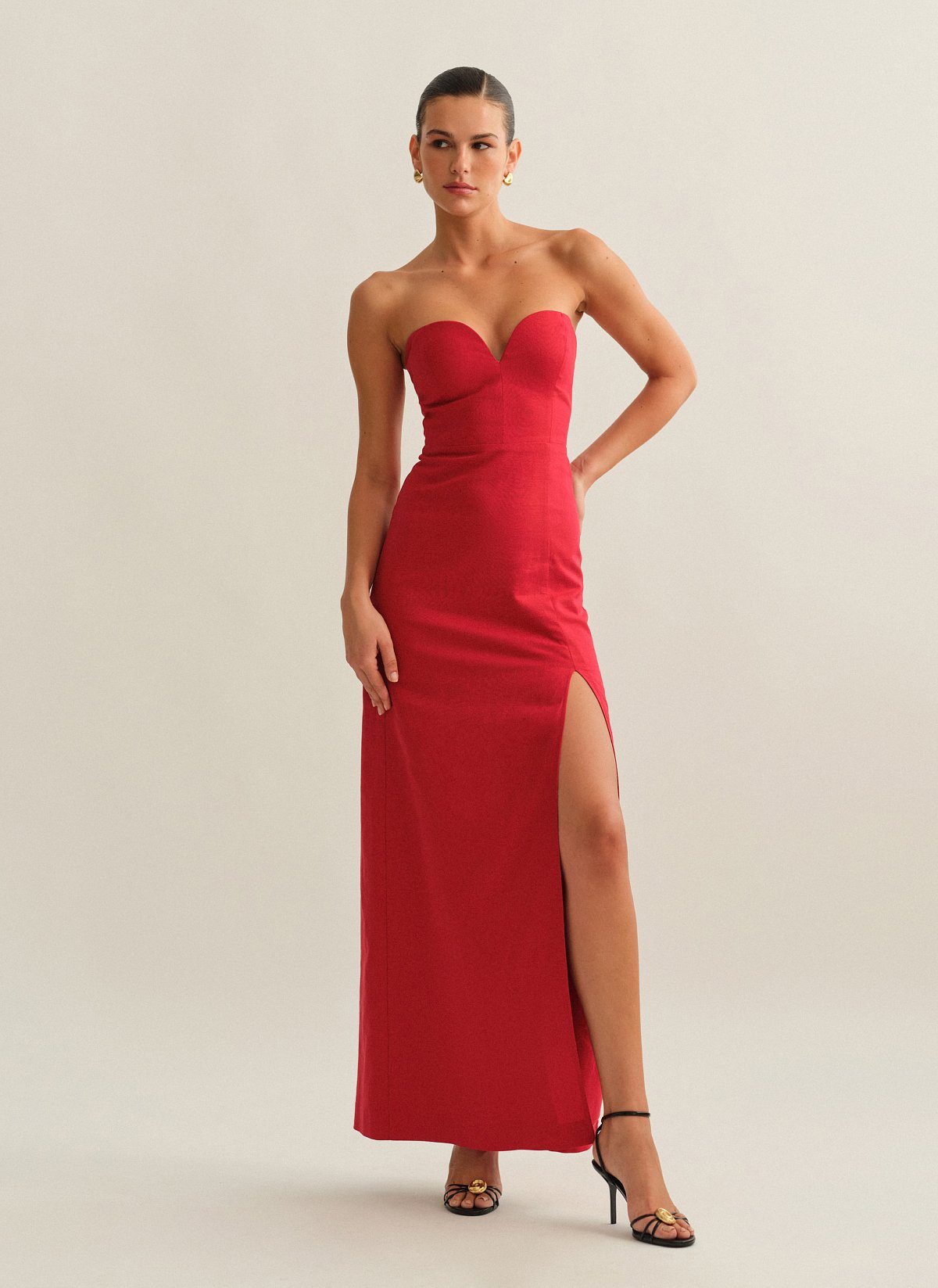 Linen strapless maxi dress-4