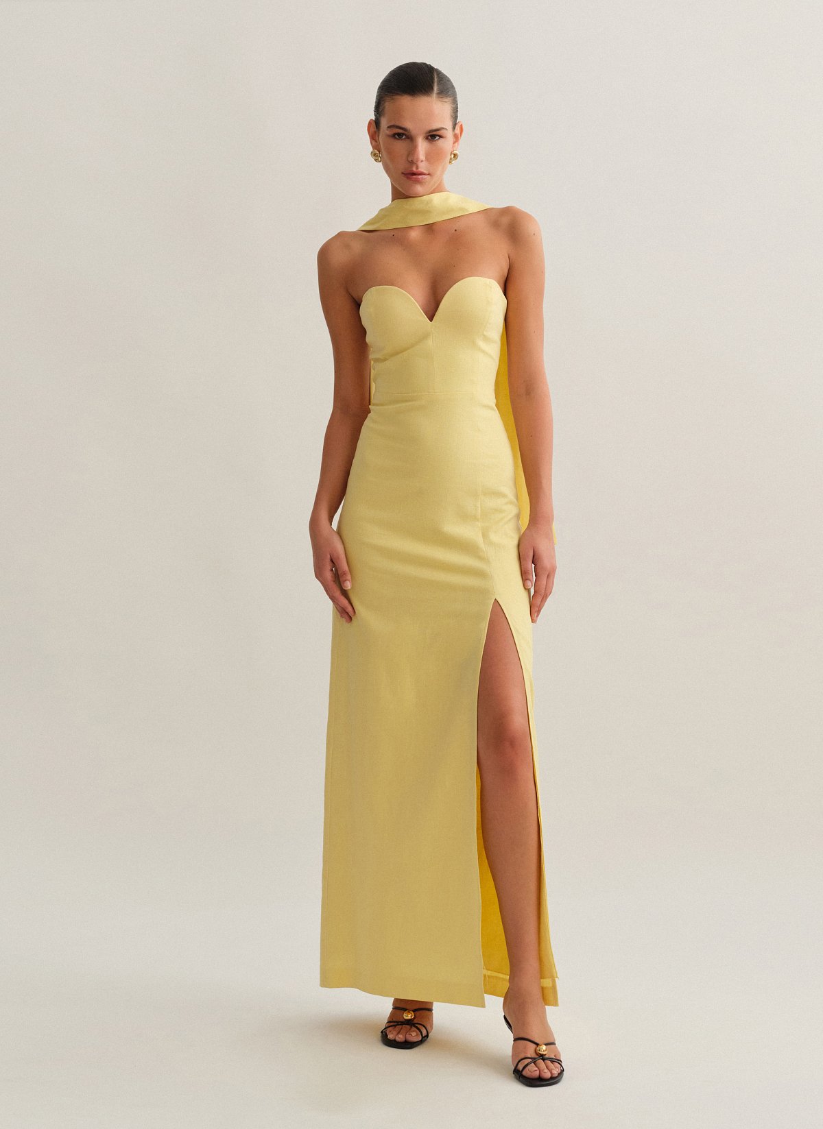 Linen strapless maxi dress-0