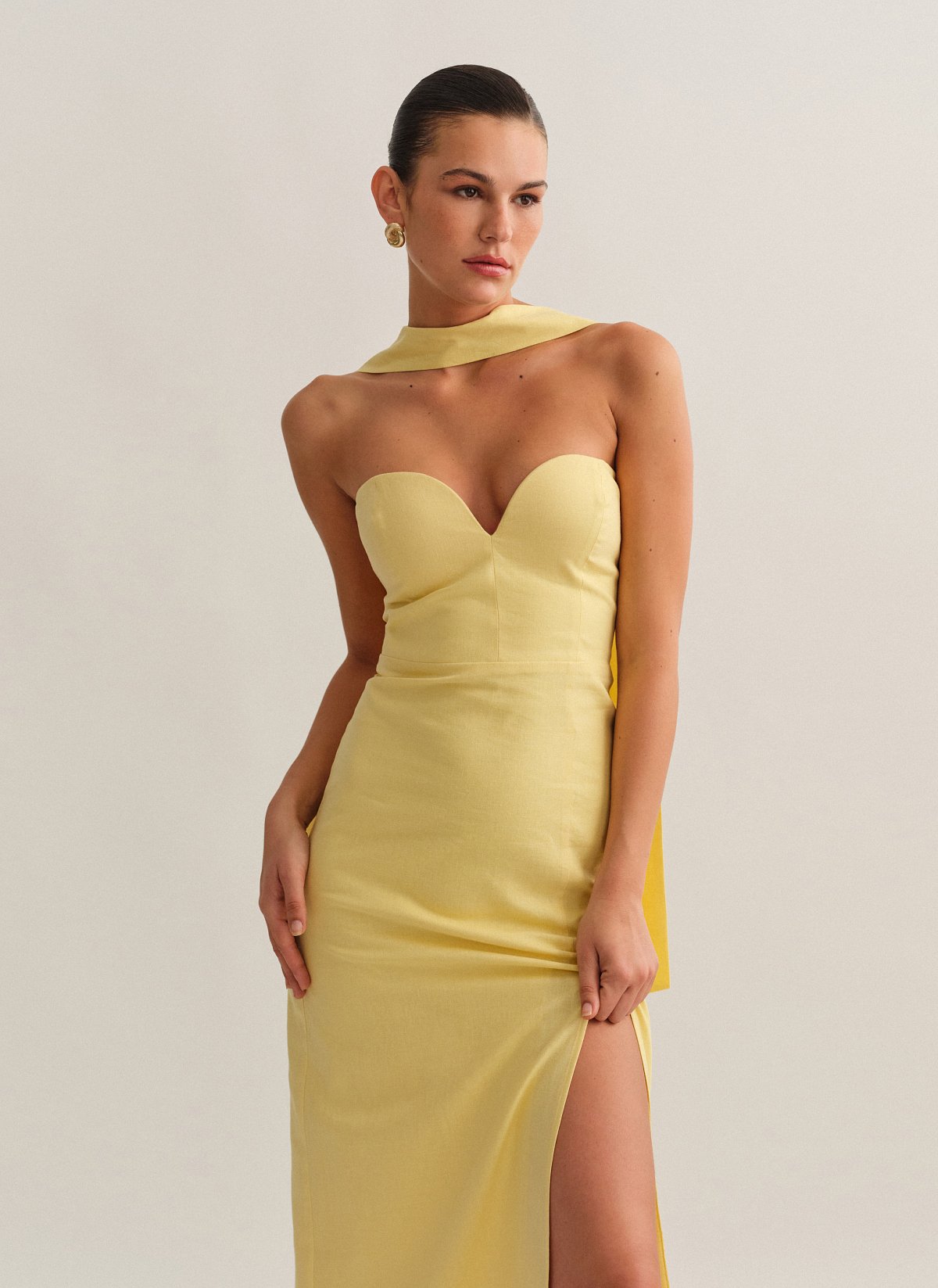 Linen strapless maxi dress-2