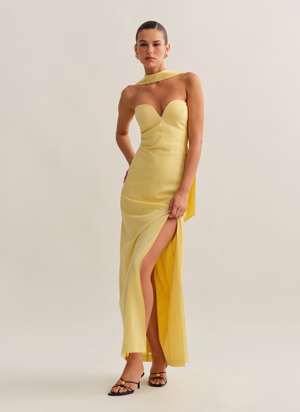 Linen strapless maxi dress-3