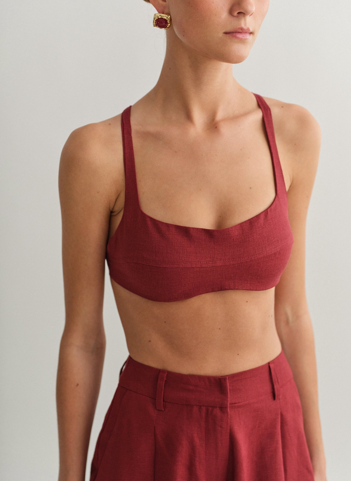 Γυναικείο λινό crop τοπ