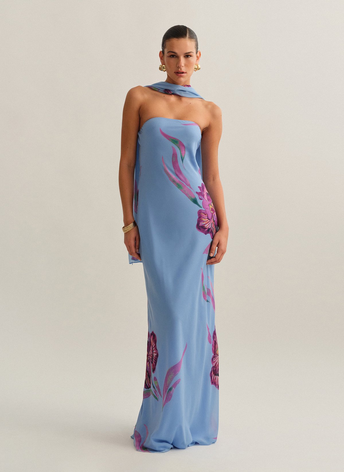 Γυναικείο εμπριμέ στράπλες φόρεμα