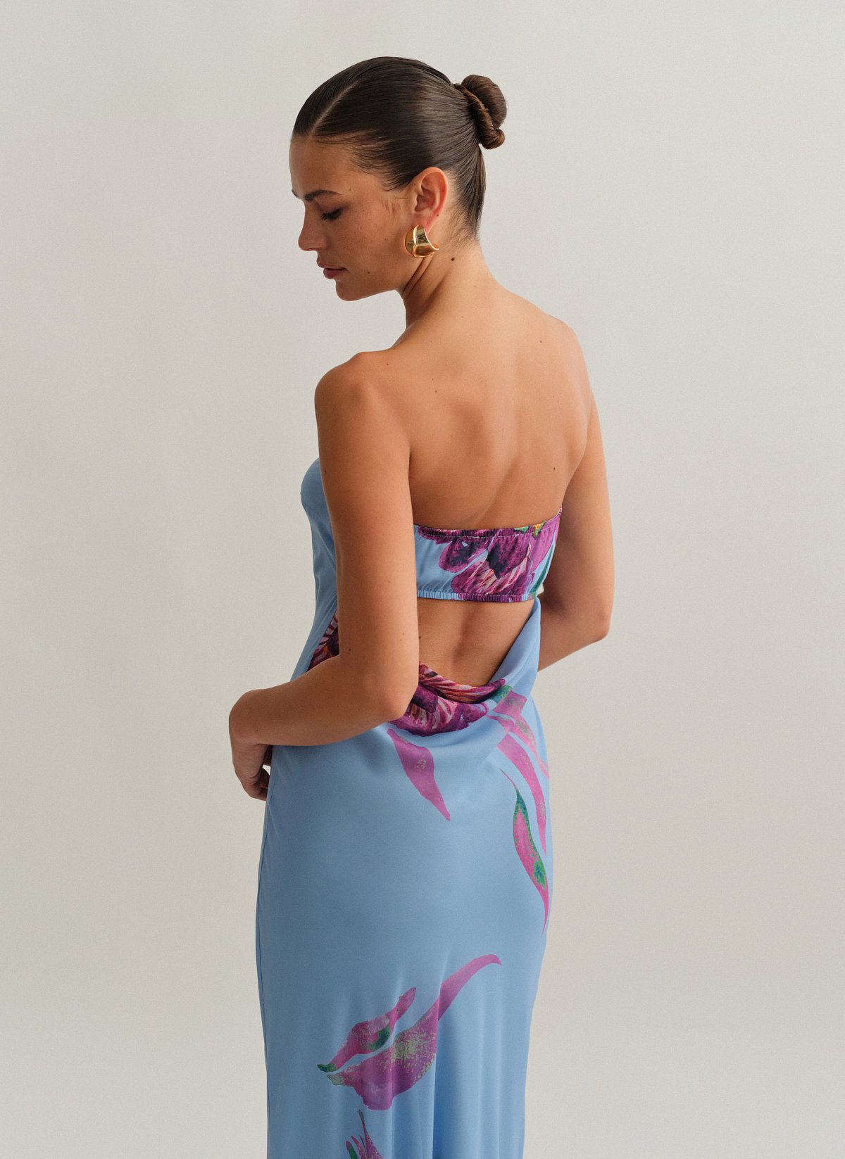 Γυναικείο εμπριμέ στράπλες φόρεμα