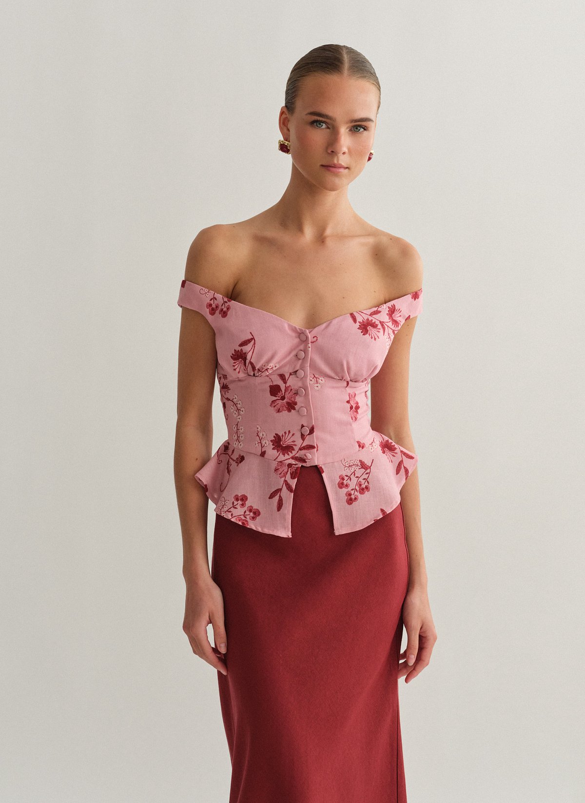 Γυναικείο off-shoulder εμπριμέ τοπ