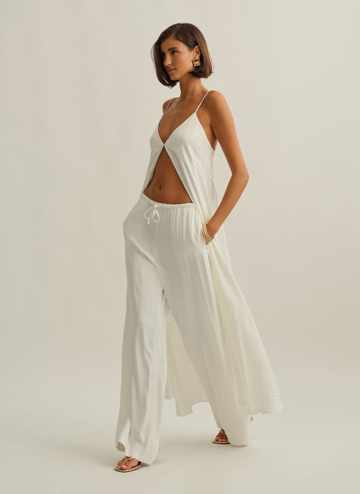 Γυναικείο σατέν παντελόνι με λάστιχο