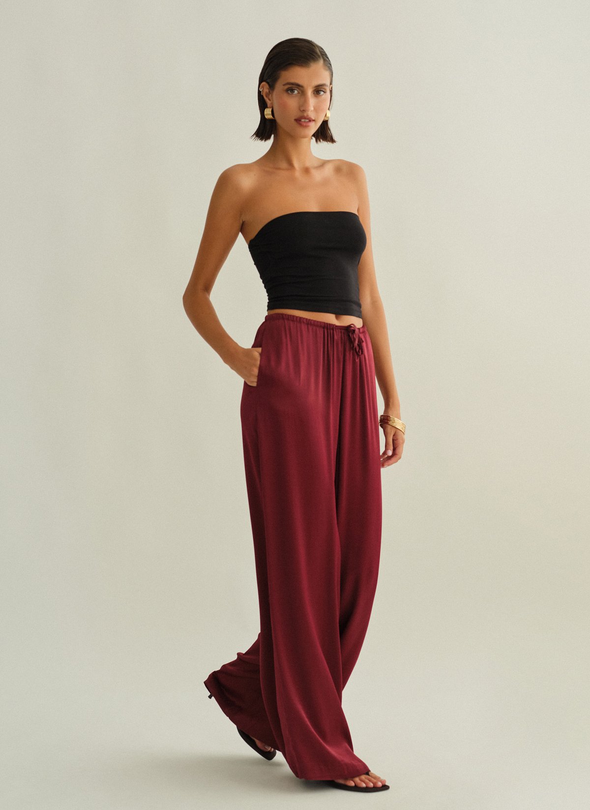 Γυναικείο σατέν παντελόνι με λάστιχο