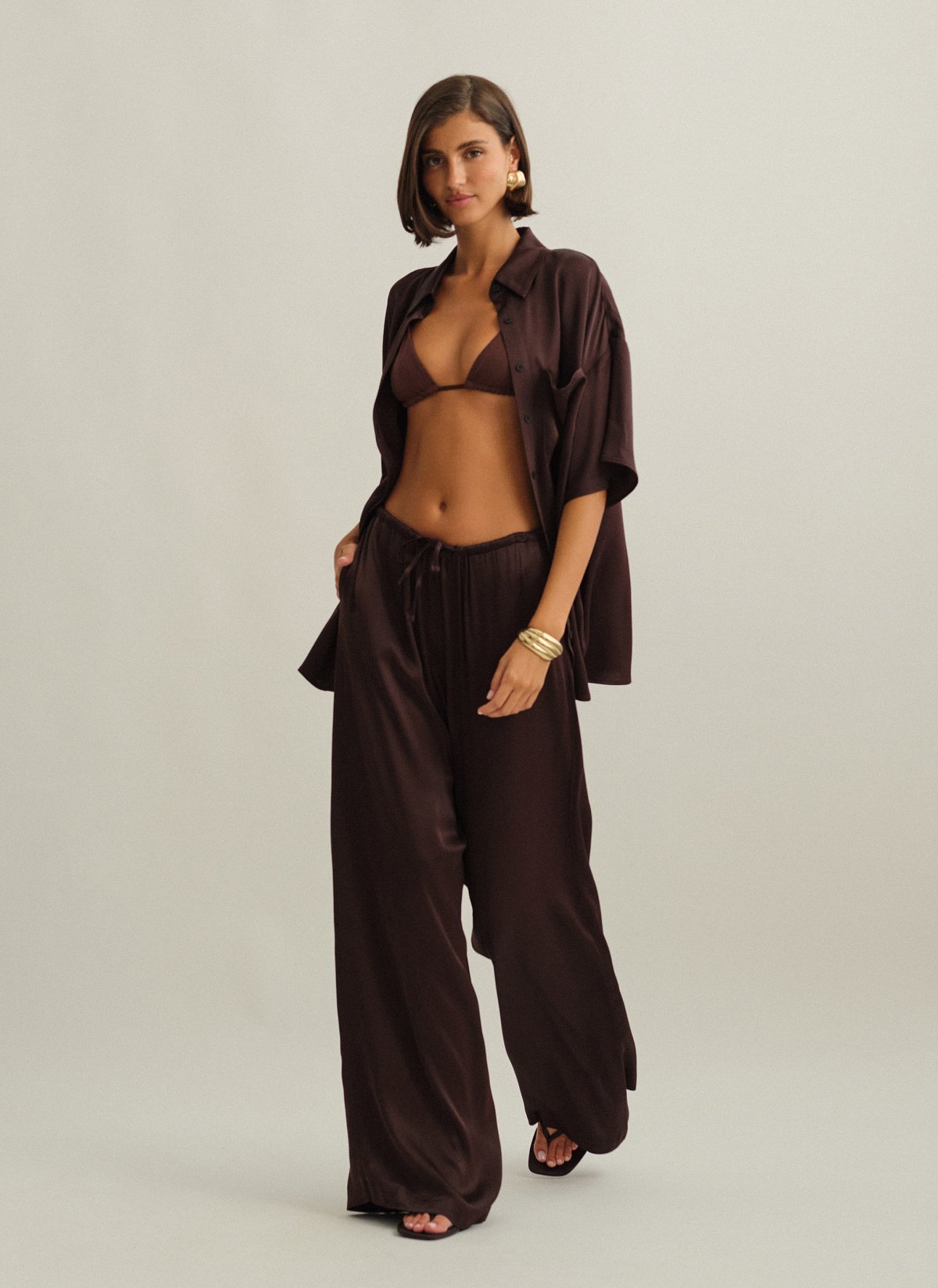 Γυναικείο σατέν παντελόνι με λάστιχο