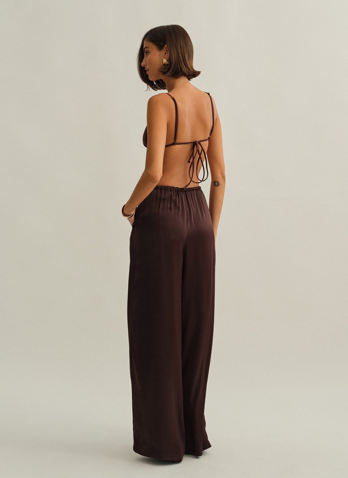 Γυναικείο σατέν παντελόνι με λάστιχο