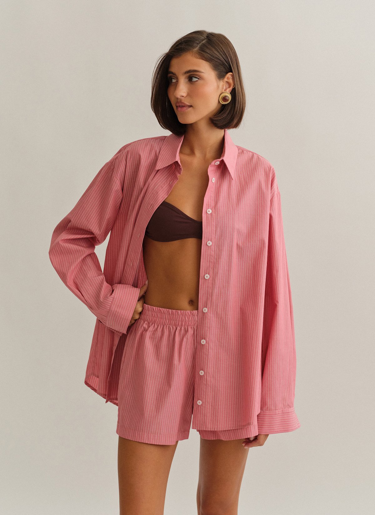 Γυναικείο ριγέ σορτς ποπλίνα