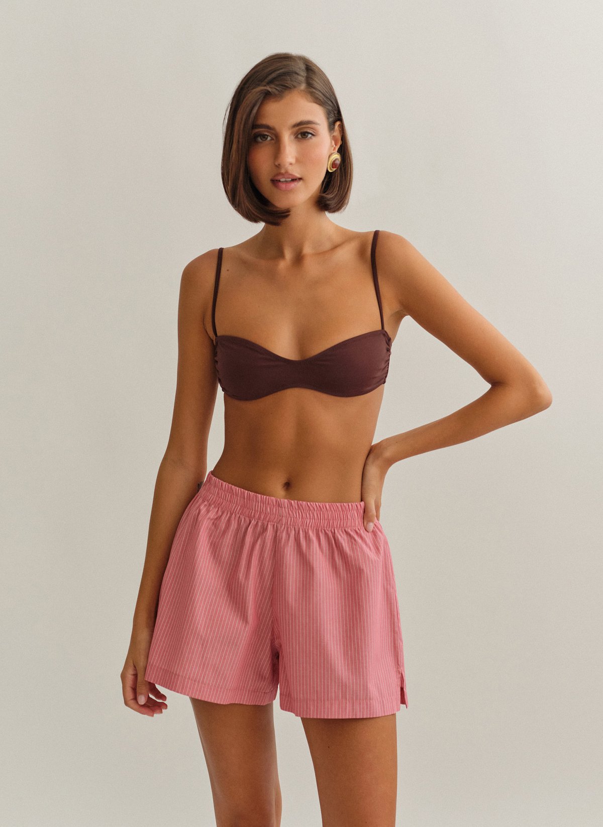 Γυναικείο ριγέ σορτς ποπλίνα