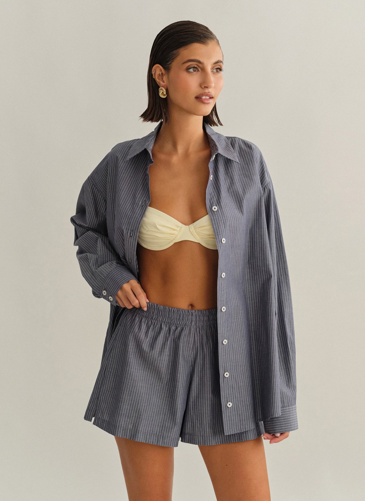 Γυναικείο ριγέ σορτς ποπλίνα