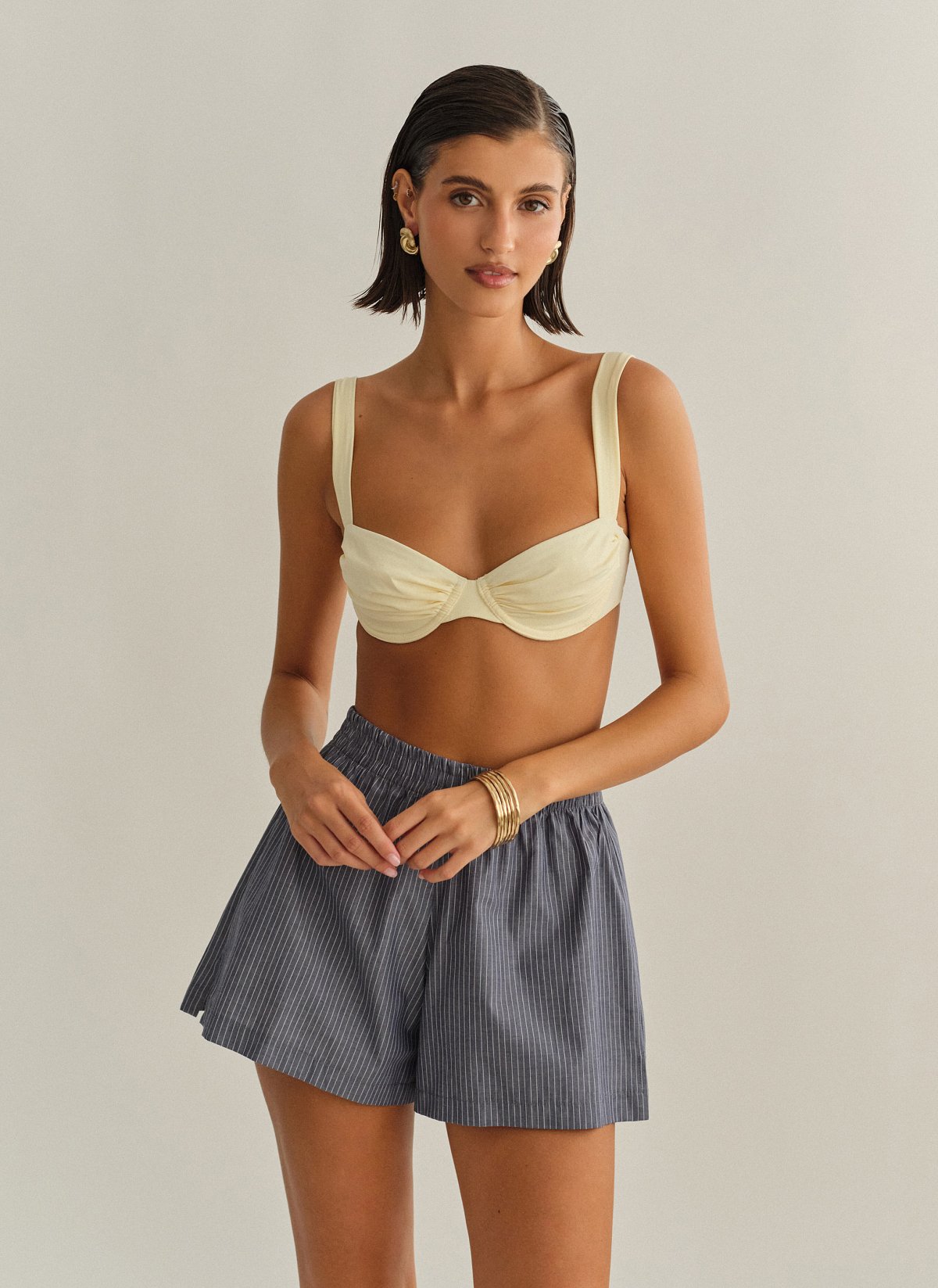 Γυναικείο ριγέ σορτς ποπλίνα