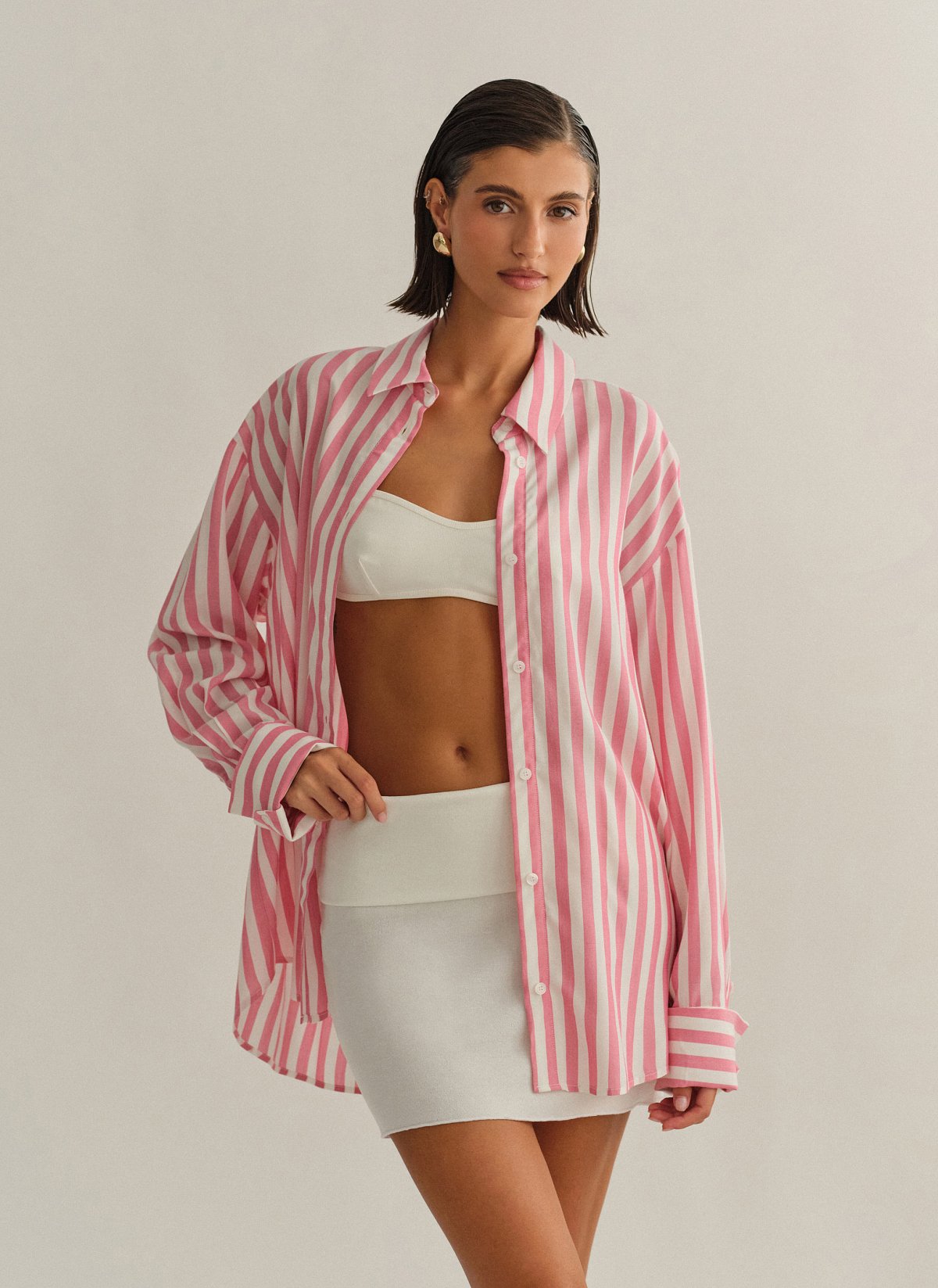 Γυναικείο ριγέ oversized πουκάμισο ποπλίνα